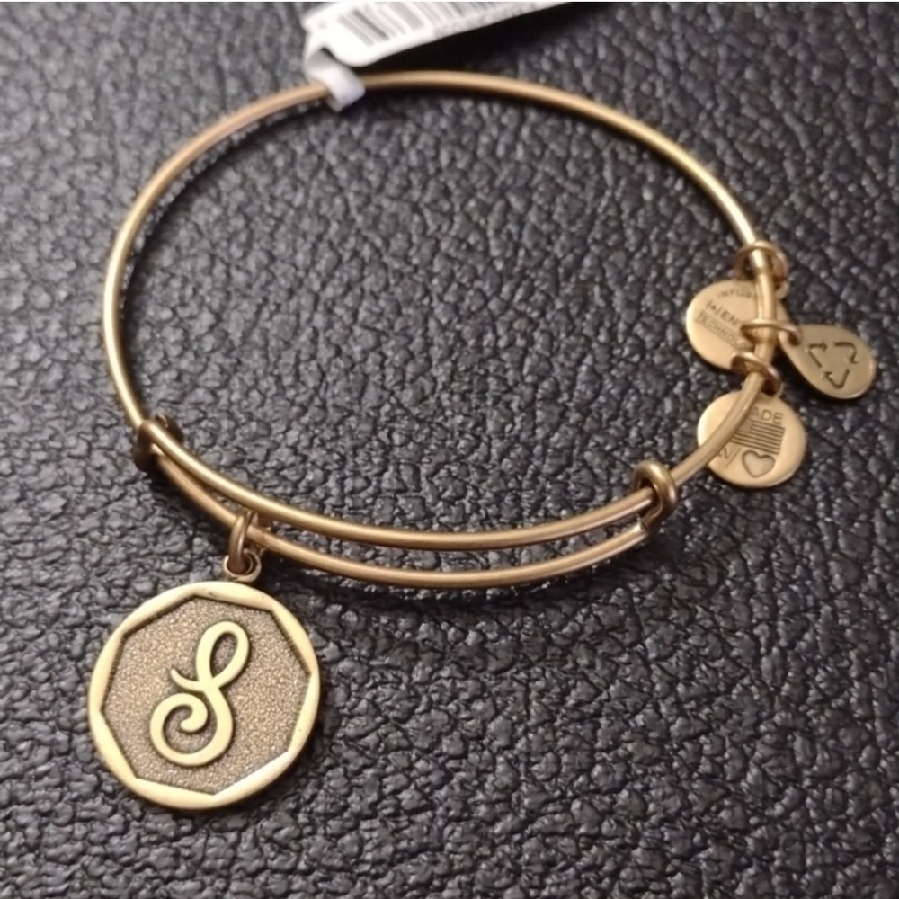 Alex and Ani Goldtone Charm  Bracelet Initial S Letter S New Old Stock 2014